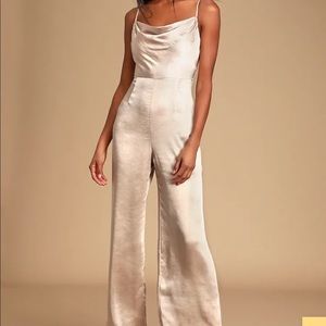 Satin Cowl Neck Champagne Jumpsuit